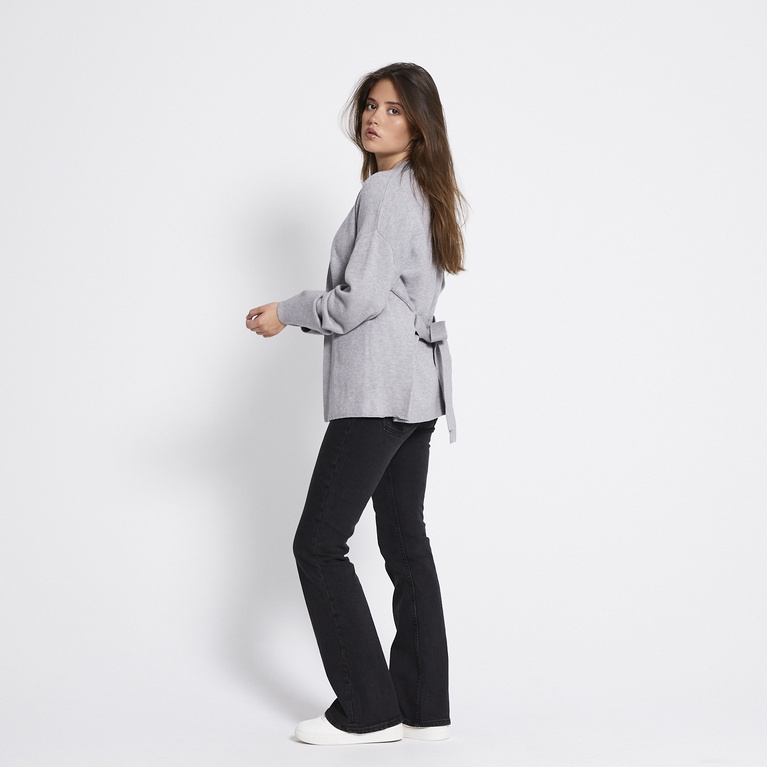 Tie waist knit cardigan "Colette" Grey Melange